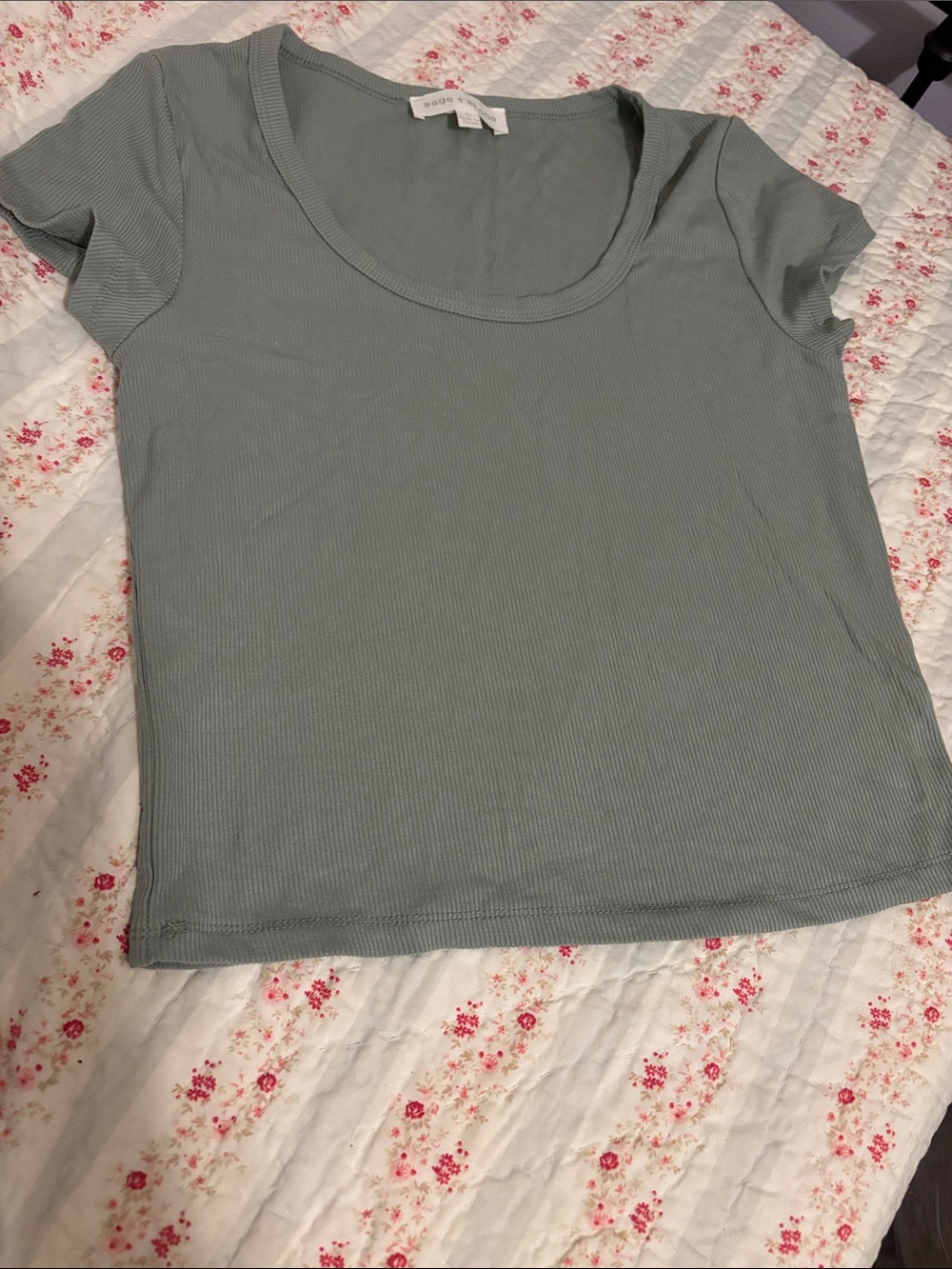 Ribbed Scoop Neck Tee - Sage Green size Large